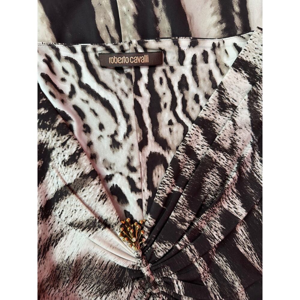 Roberto Cavalli Black and White Animal Print Long Sleeve Blouse - Picture 6 of 13